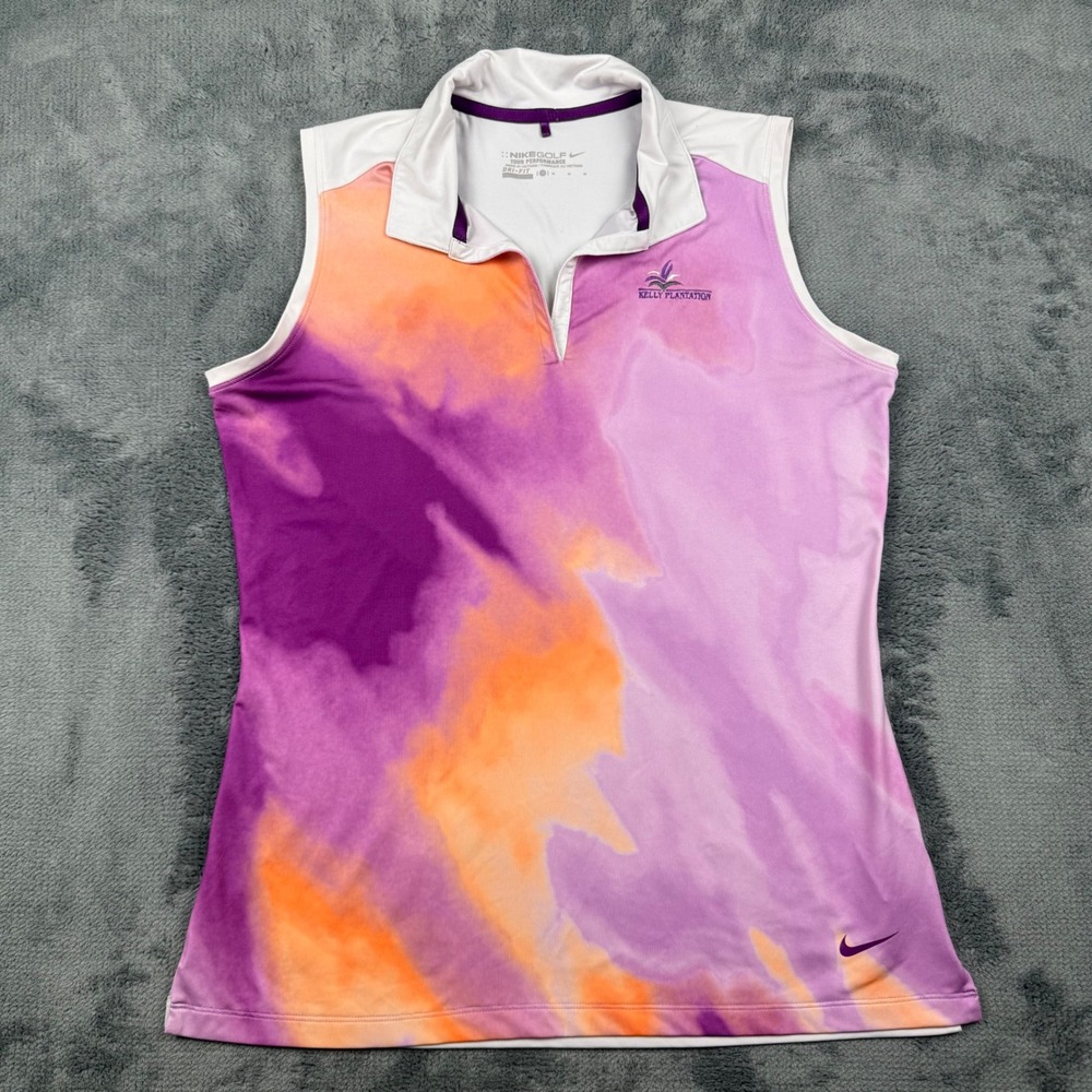 Nike Golf Womens Sleeveless Polo Shirt M Purple Tie Dye Dri-FIT Kelly Plantation
